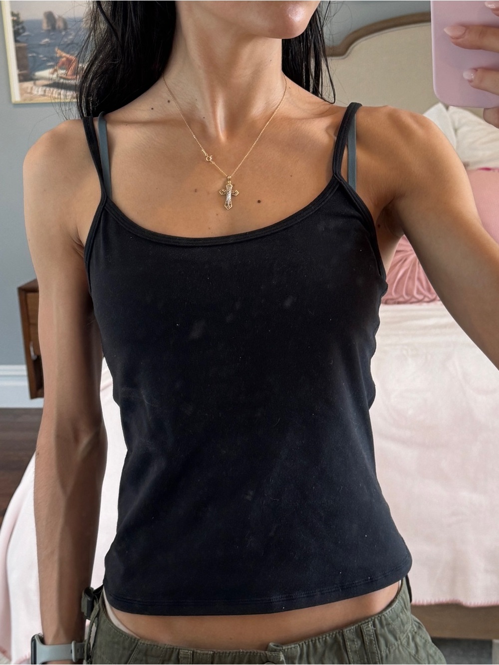 Aritzia GOLDEN Black Spaghetti Strap Tank Top